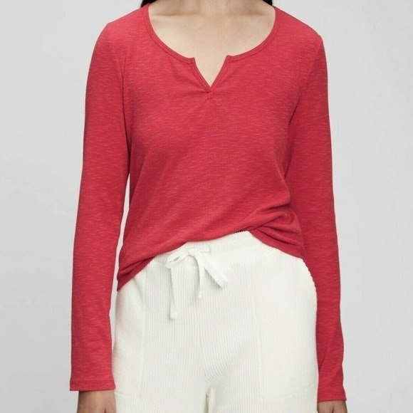 New Split Neck LS Tee XS Red Notch Gap Body - Picture 1 of 4